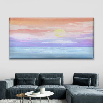 Pastel Sunset Sea & Sky Wall Art Canvas Office Home Room Framed 120x60cm