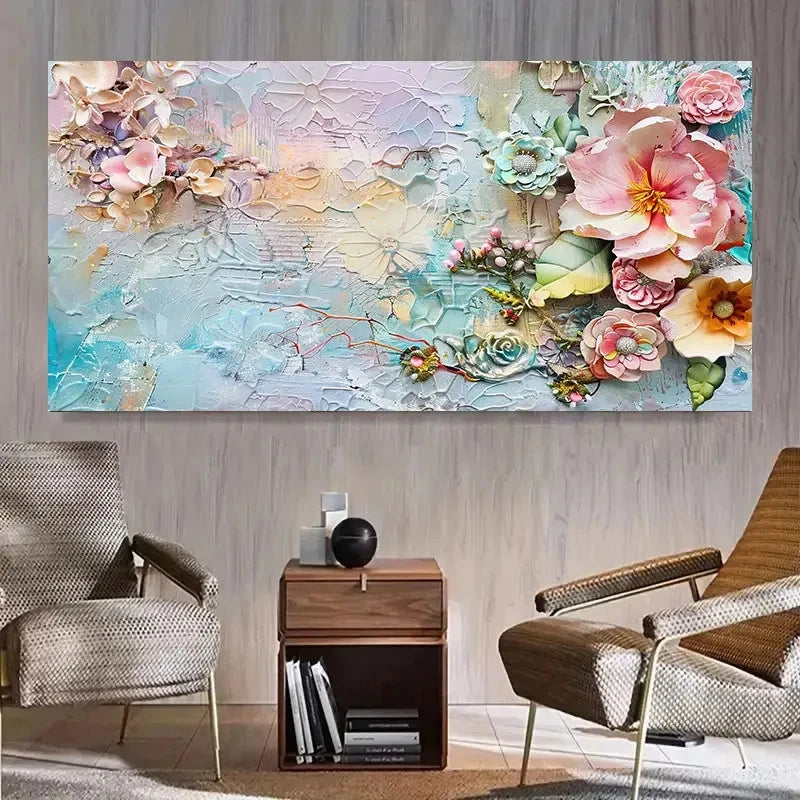 Vibrant Floral Abstract Color Wall Art Canvas Office Home Room Framed 120x60cm
