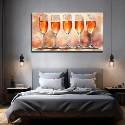 Five Glasses Of Champagne Wall Art Canvas Office Home Room Framed 120x60cm