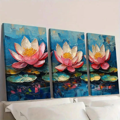 3pcs Botanical Water Lilies HY  Wall Art Set Canvas Framed 60x90cm - High Quality Print 100% Australian Made Wall Canvas Ready to Hang - Bella Home Decor