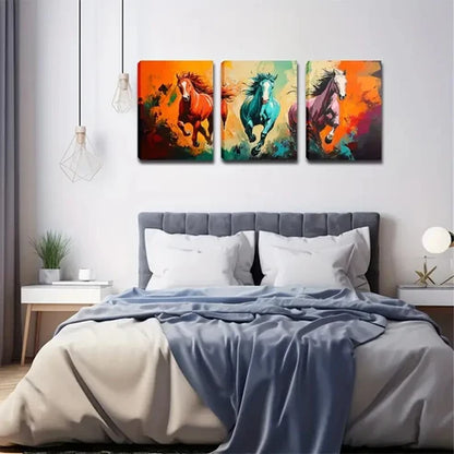 3pcs Running Forward Horse Figurative Style Wall Art Set Canvas Unframed - High Quality Print 100% Australian Made Wall Canvas