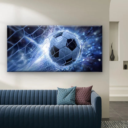Soccer Ball Painting with Goal Wall Art Canvas Office Home Room Framed 120x60cm