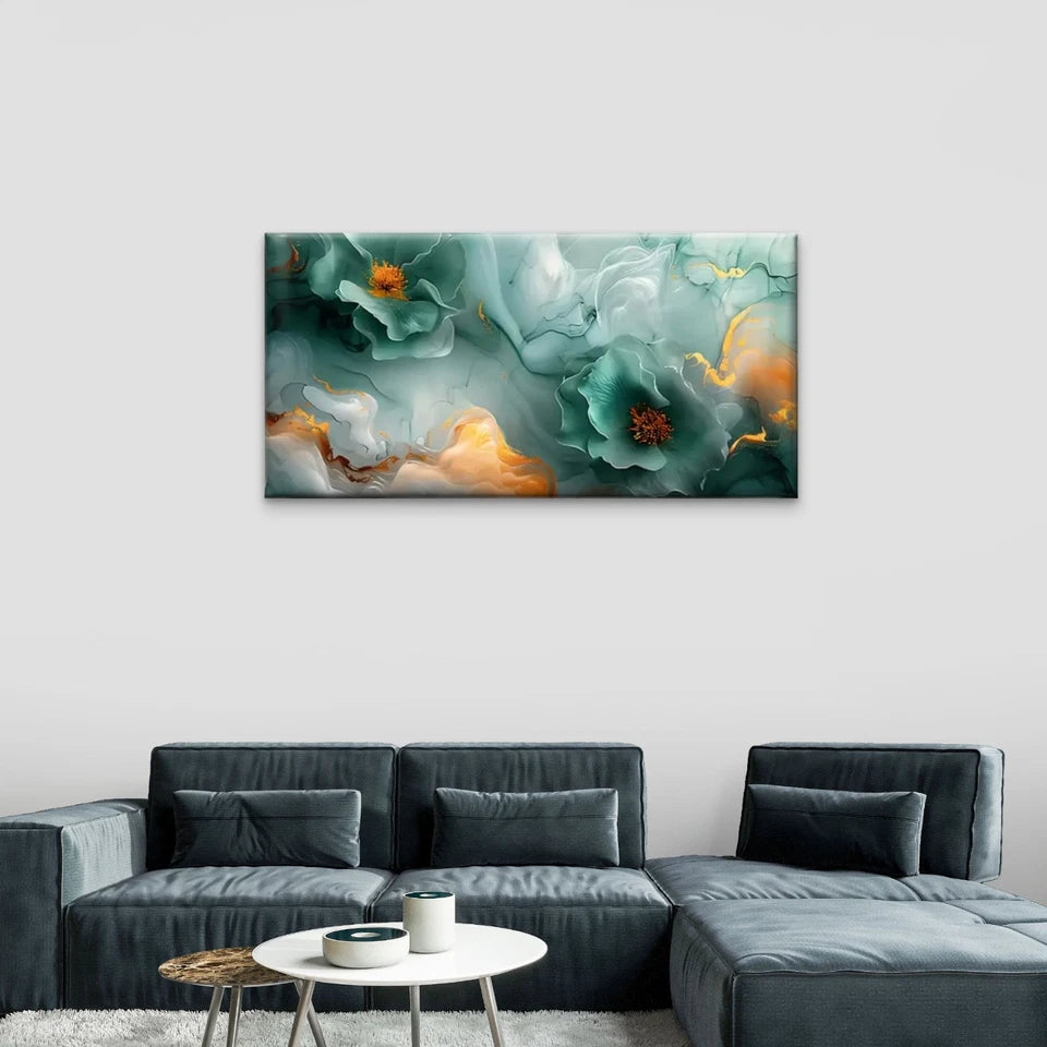 Modern Abstract Floral Vibrant Wall Art Canvas Office Home Room Framed 120x60cm