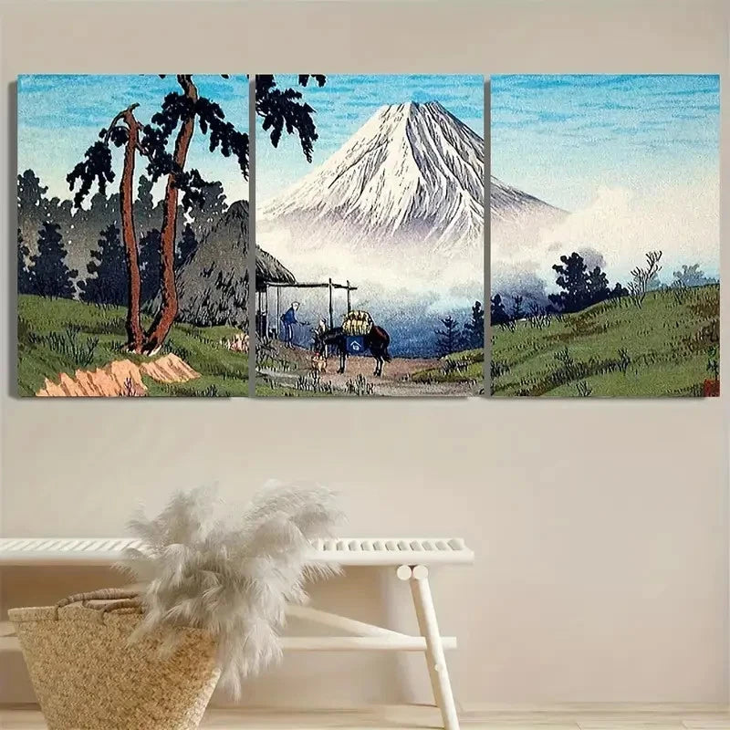 3pcs Japanese Landscape with Mt. Fuji Wall Art Set Canvas Framed 60x90cm - High Quality Print 100% Australian Made Wall Canvas Ready to Hang