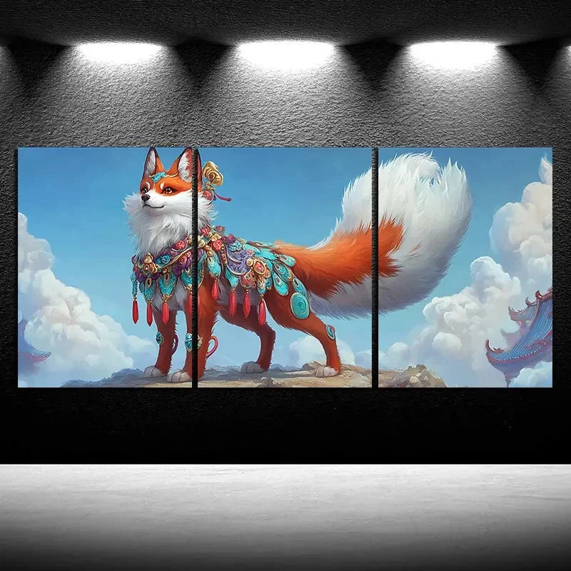 3pcs Beautiful Red Fox Big Tail Metal Print Ready to Hang Art - Bella Home Decor