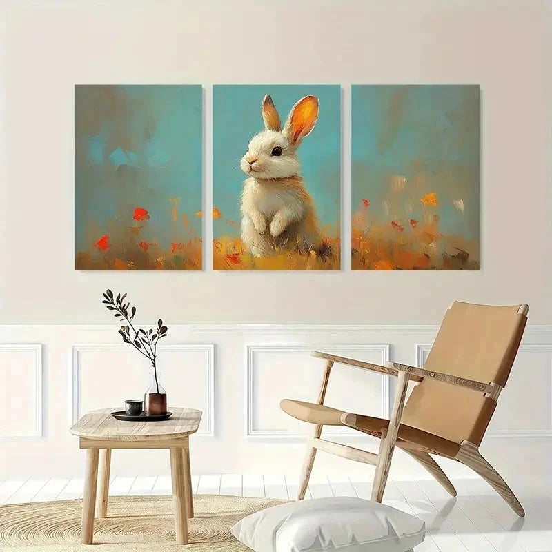 3pcs Easter Bunny Semi Abstract Perfect Wall Art Set Canvas Framed 60x90cm - High Quality Print 100% Australian Made Wall Canvas Ready to Hang - Bella Home Decor