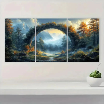 3pcs Mystical Forest Archway Forest & Sunset Sk Wall Art Set Canvas Framed 60x90cm - High Quality Print 100% Australian Made Wall Canvas Ready to Hang