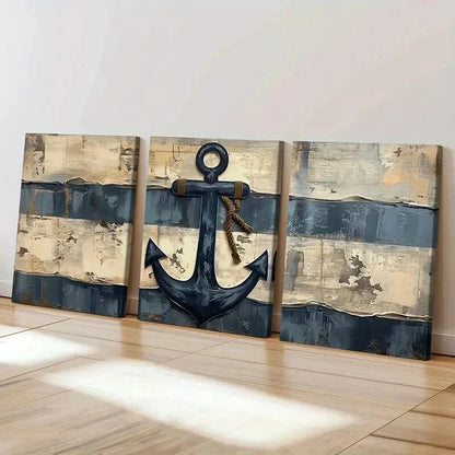 3pcs Nautical Rustic Old Ship Anchor Wall Art Set Canvas Framed 40x60cm - High Quality Print 100% Australian Made Wall Canvas Ready to Hang - Bella Home Decor