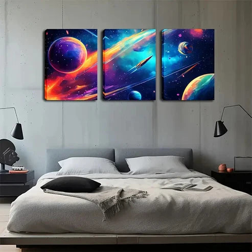 3pcs Unique Colorful Outer Space World Abstract Wall Art Canvas Unframed - High Quality Print 100% Australian Made Wall Canvas - Bella Home Decor