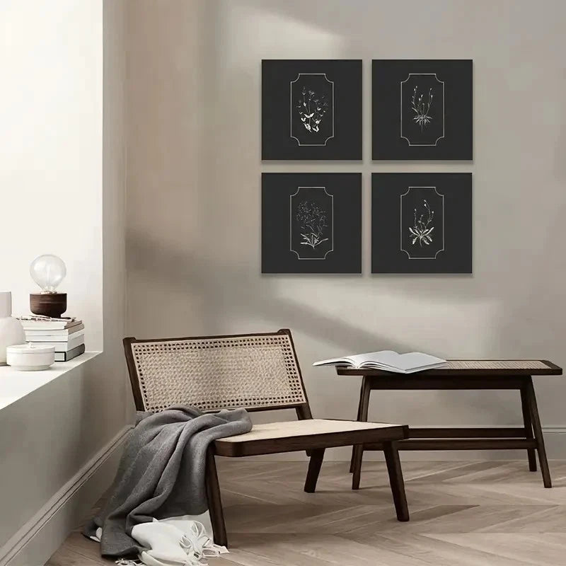 4pcs Vintage Farmhouse, French Country, Rustic, Bo Wall Art Canvas Framed