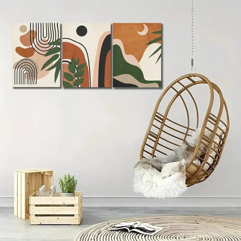 3pcs Abstract Geometric & Botanical Wall Art Set Canvas Framed 50x70cm - High Quality Print 100% Australian Made Wall Canvas Ready to Hang