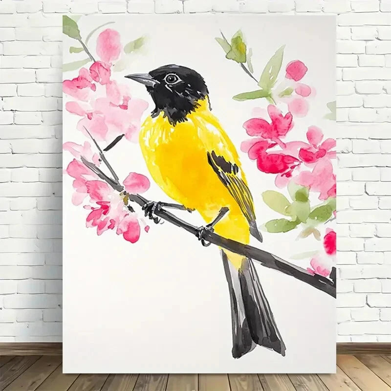 Beautiful Spring Bird Blossom Watercolor Painting 40x60cm Metal Print Ready to Hang - Bella Home Decor