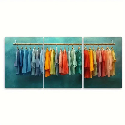 3pcs Fashion Clothes Rail Watercolou FG   Wall Art Set Canvas Framed 50x70cm - High Quality Print 100% Australian Made Wall Canvas Ready to Hang