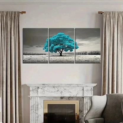 3pcs Surreal Blue Leaves Tree Painting Metal Print Ready to Hang Art - Bella Home Decor