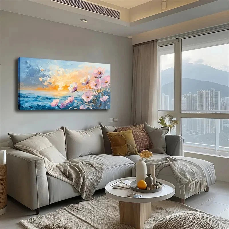 Pastel Pink Flowers In Bloom Wall Art Canvas Office Home Room Framed 120x60cm