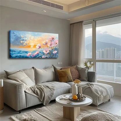 Pastel Pink Flowers In Bloom Wall Art Canvas Office Home Room Framed 120x60cm