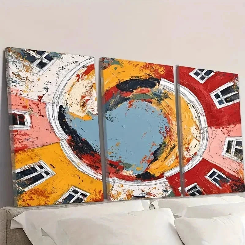3pcs Colorful Abstract Red Yellow Blue Gray Wall Art Set Canvas Framed 60x90cm - High Quality Print 100% Australian Made Wall Canvas Ready to Hang - Bella Home Decor