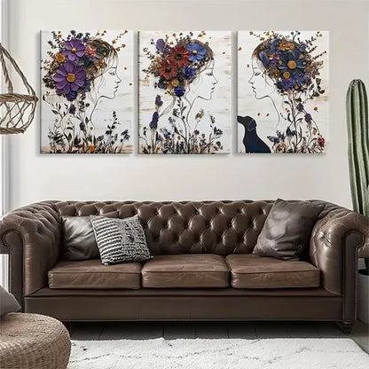 3pcs Women with Flower Crowns and Dog Wall Art Canvas Unframed - High Quality Print 100% Australian Made Wall Canvas