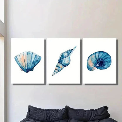 3pcs Seashell Conch Snail Shell Marine Life Wall Art Canvas Unframed - High Quality Print 100% Australian Made Wall Canvas