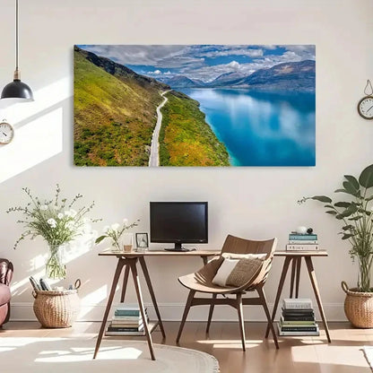 Road & Lake View Beautiful Wall Art Canvas Office Home Room Framed 120x60cm