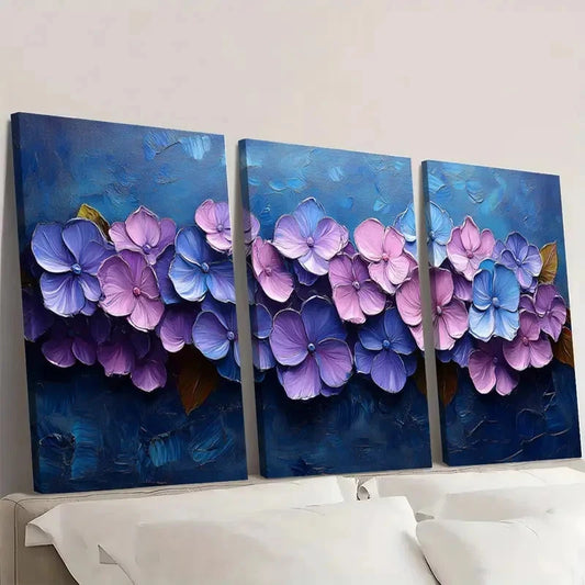 3pcs Purple Floral Impasto Artwork PF Wall Art Set Canvas Framed 40x60cm - High Quality Print 100% Australian Made Wall Canvas Ready to Hang