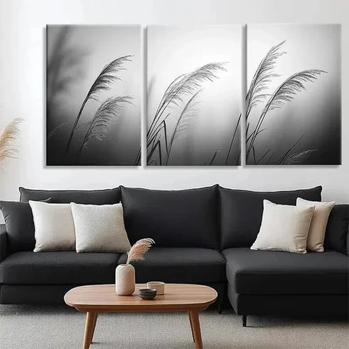 3pcs Minimalist Black and White Grass Perfect Wall Art Canvas Unframed - High Quality Print 100% Australian Made Wall Canvas