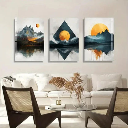 3pcs Abstract Mountain Lands Reflective Perfect Wall Art Canvas Unframed - High Quality Print 100% Australian Made Wall Canvas - Bella Home Decor