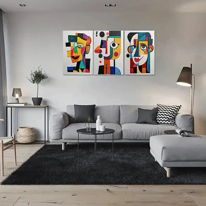 3pcs Abstract Geometric Face Colourful Metal Print Ready to Hang Art - Bella Home Decor