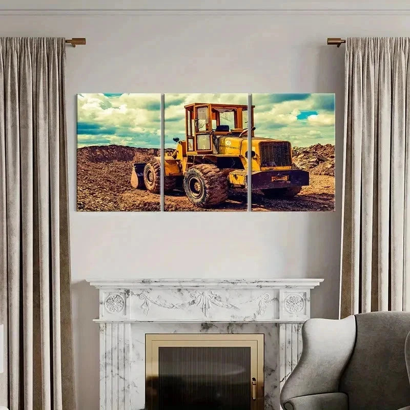 3pcs Bulldozer & Excavator in Action Wall Art Set Canvas Framed 40x60cm - High Quality Print 100% Australian Made Wall Canvas Ready to Hang