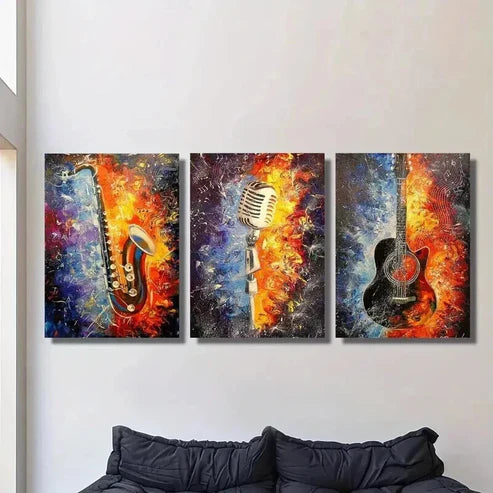 3pcs Colorful Saxophone Guitar Microphone Wall Art Canvas Unframed - High Quality Print 100% Australian Made Wall Canvas - Bella Home Decor