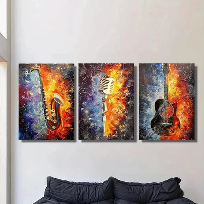3pcs Colorful Saxophone Guitar Microphone Wall Art Canvas Unframed - High Quality Print 100% Australian Made Wall Canvas - Bella Home Decor
