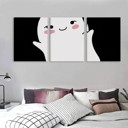 3pcs A Cute Little Ghost Says Boo Canvas Wall Art Set Canvas Framed 60x90cm - High Quality Print 100% Australian Made Wall Canvas Ready to Hang - Bella Home Decor