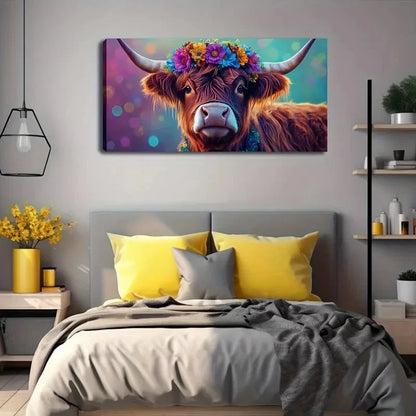 Vibrant Cow With Colorful Wall Art Canvas Office Home Room Framed 120x60cm