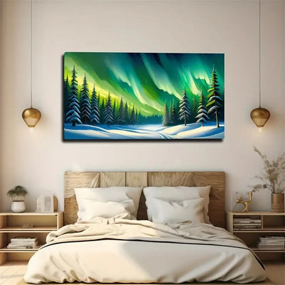 Vibrant Arctic Aurora Northern Wall Art Canvas Office Home Room Framed 120x60cm