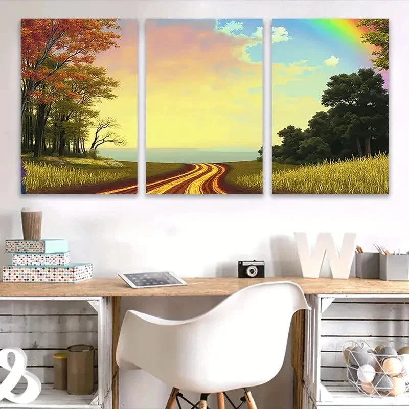 3pcs Dirt Road Painting Wall Art Set Canvas Framed 40x60cm - High Quality Print 100% Australian Made Wall Canvas Ready to Hang - Bella Home Decor