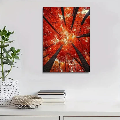 Beautiful Vibrant Maple Forest Painting 40x60cm Metal Print Ready to Hang - Bella Home Decor