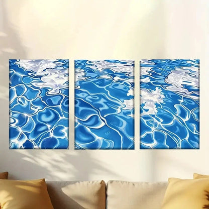 3pcs Sparkling Blue Pool with White Flowers Wall Art Set Canvas Framed 50x70cm - High Quality Print 100% Australian Made Wall Canvas Ready to Hang
