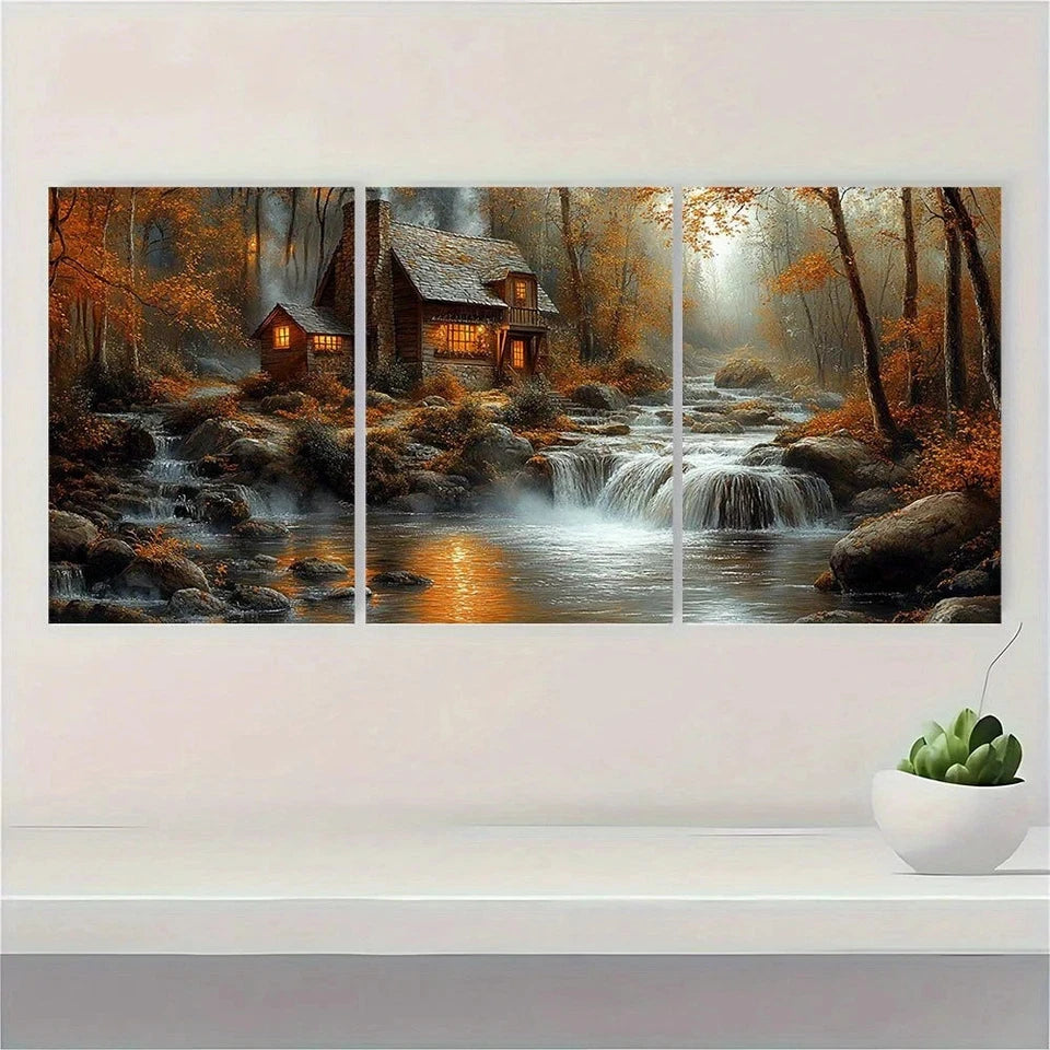 3pcs Water Mill The Forest Retro Style Metal Print Ready to Hang Art - Bella Home Decor