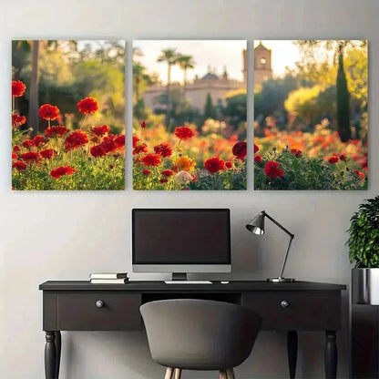 3pcs Vibrant Floral & Architectural Perfect Wall Art Set Canvas Framed 50x70cm - High Quality Print 100% Australian Made Wall Canvas Ready to Hang