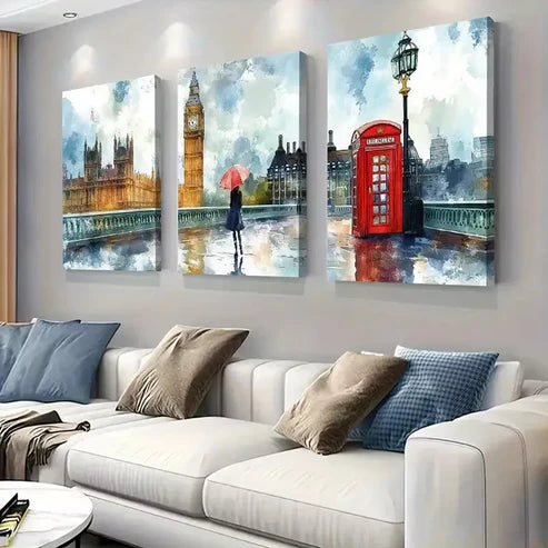 3 PCS Elegant London Landmarks Watercolor Wall Art Set Canvas Unframed - High Quality Print 100% Australian Made Wall Canvas