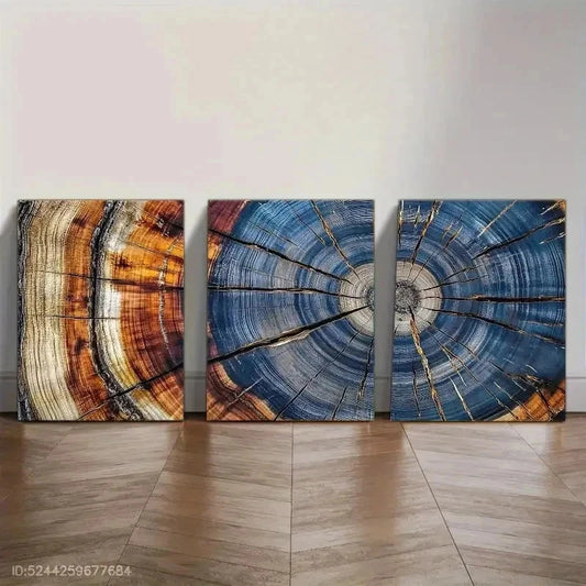 3pcs Sophisticated Tree Ring Print Wall Art Set Canvas Framed 50x70cm - High Quality Print 100% Australian Made Wall Canvas Ready to Hang