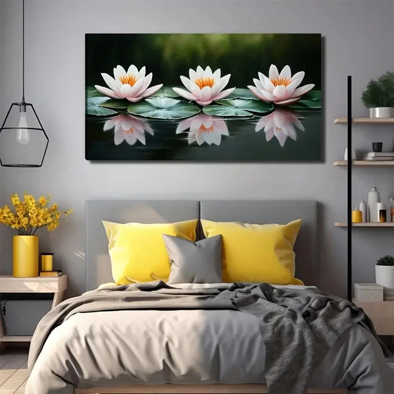 Three For Lotus Perfect Wall Art Canvas Office Home Room Framed 120x60cm