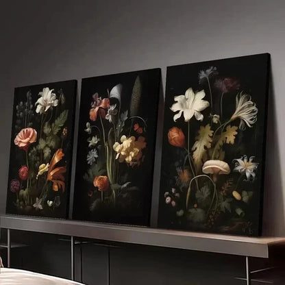 3pcs Dark Botanical Gallery Decor Wall Art Canvas Unframed - High Quality Print 100% Australian Made Wall Canvas - Bella Home Decor