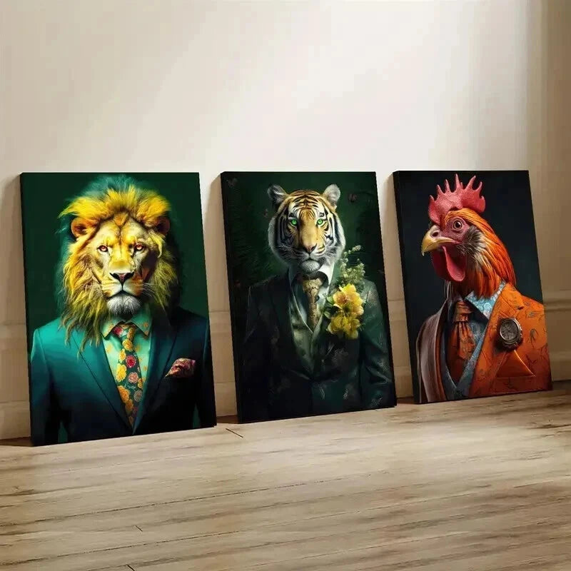 3pcs Rooster Tiger Lion Portrait Décor Perfect Wall Art Set Canvas Framed 50x70cm - High Quality Print 100% Australian Made Wall Canvas Ready to Hang - Bella Home Decor