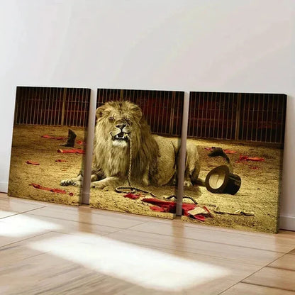 3pcs Lion in a Circus Show Wall Art Set Canvas Unframed - High Quality Print 100% Australian Made Wall Canvas