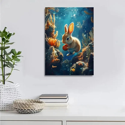Mystical Fantasy Scene of Rabbit Playing Painting 40x60cm Metal Print Ready to Hang