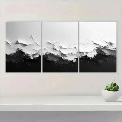 3pcs  Black and White Abstract Textured  AT  Wall Art Set Canvas Framed 60x90cm - High Quality Print 100% Australian Made Wall Canvas Ready to Hang - Bella Home Decor