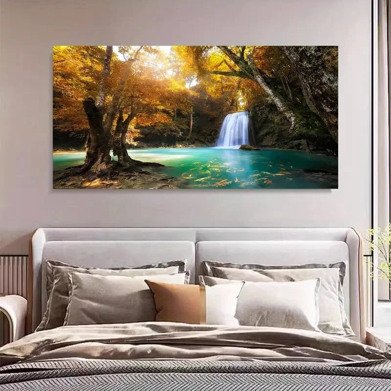 Autumn Forest Maple Leaf Wall Art Canvas Office Home Room Framed 120x60cm - Bella Home Decor