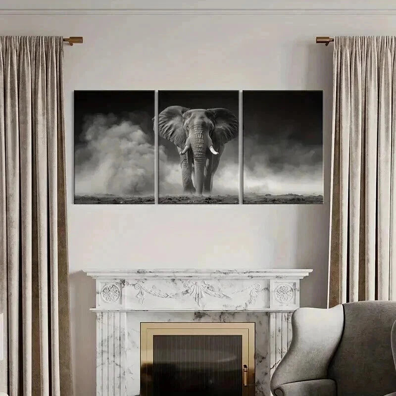 3pcs Majestic Elephant Stormy Sky Dramatic Metal Print Ready to Hang Art - Bella Home Decor
