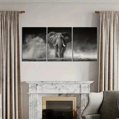 3pcs Majestic Elephant Stormy Sky Dramatic Metal Print Ready to Hang Art - Bella Home Decor
